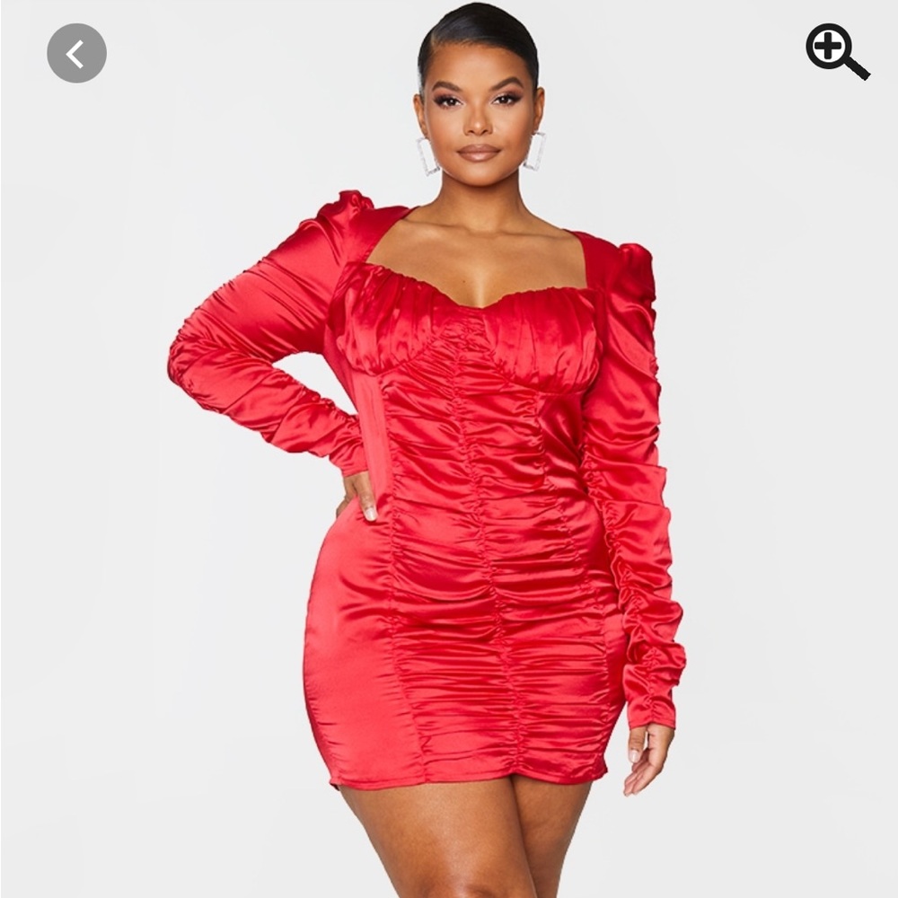 Plus Red Ruched Cup Detail Bodycon Dress